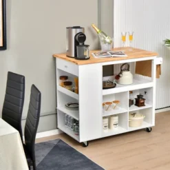 Costway Kitchen Island Trolley Cart On Wheels With Storage Open Shelves & Drawer White/Brown 12 Costway Kitchen Island Trolley Cart On Wheels With Storage Open Shelves & Drawer White/Brown -Furniture Haven Shop GUEST cb575784 d4cb 4c4b af74 cc5e406e3ecf