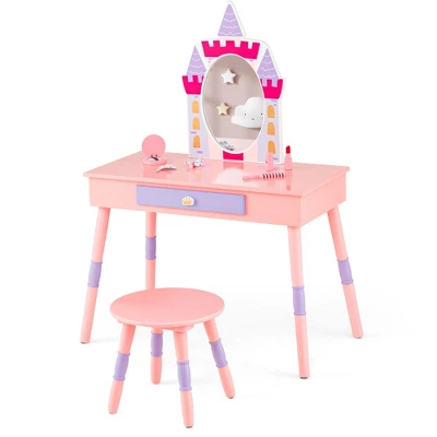 Costway Kids Vanity Set Princess Makeup Pretend Play Dressing Mirror Castle Girls Pink 9 Costway Kids Vanity Set Princess Makeup Pretend Play Dressing Mirror Castle Girls Pink - Image 9