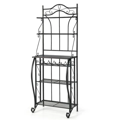 Costway 5-Tier Metal Kitchen Bakers Rack Microwave Storage Rack Oven Stand With Wine Organizer 9 Costway 5-Tier Metal Kitchen Bakers Rack Microwave Storage Rack Oven Stand With Wine Organizer - Image 9