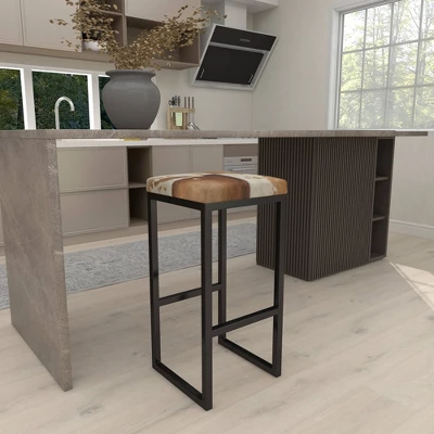 Industrial Cowhide And Metal Bar Height Stool Brown - Olivia & May 18 Industrial Cowhide And Metal Bar Height Stool Brown - Olivia & May - Image 18