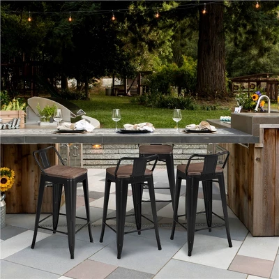 Yaheetech 26" Low Back Metal Counter Height Bar Stools With Wood Seat & Footrest, Set Of 4 2 Yaheetech 26" Low Back Metal Counter Height Bar Stools With Wood Seat & Footrest, Set Of 4 - Image 2