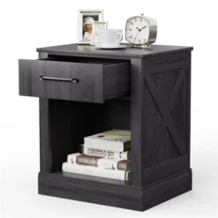 Costway Nightstand With Drawer And Shelf Rustic Wooden Bedside Table Bedroom Brown / Natural / Black 19 Costway Nightstand With Drawer And Shelf Rustic Wooden Bedside Table Bedroom Brown / Natural / Black -Furniture Haven Shop GUEST ce02e905 d075 40bb 825d f6adbada947b