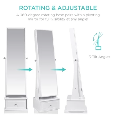 Best Choice Products 360 Swivel Standing Mirrored Jewelry Cabinet, LED-Lit Makeup Organizer W/ Mirror - White 1 Best Choice Products 360 Swivel Standing Mirrored Jewelry Cabinet, LED-Lit Makeup Organizer W/ Mirror - White