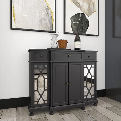 Glam Mirror And Wood Storage Cabinet Black - Olivia & May 12 Glam Mirror And Wood Storage Cabinet Black - Olivia & May - Image 12