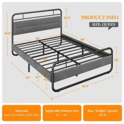 Yaheetech Metal Platform Bed Frame With Velvet Upholstered Headboard 10 Yaheetech Metal Platform Bed Frame With Velvet Upholstered Headboard -Furniture Haven Shop GUEST d0107a37 f033 4a10 9de6 135a2613fdc3