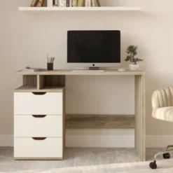 Computer Desk - Contemporary Desk With Attached 3-Drawer File Cabinet - For Home Office, Bedroom, Computer, Or Craft Table By Lavish Home (White) -Furniture Haven Shop GUEST d0b63ab9 34a6 44ca a90b 2806e38cc6c7