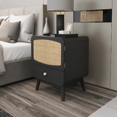 Alyson 22.13'' H X 15.75'' W X 15.75'' D Carry With 1 Rattan Doors And 1 Drawer Nightstand With Storage-The Pop Maison 2 Alyson 22.13'' H X 15.75'' W X 15.75'' D Carry With 1 Rattan Doors And 1 Drawer Nightstand With Storage-The Pop Maison - Image 2
