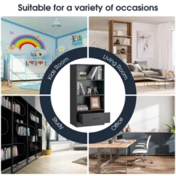 Costway 48'' Tall 4-tier Storage Shelf Wood Bookcase W/Drawer Home Organizer Display Rack -Furniture Haven Shop GUEST d2164cb0 b35b 4e08 b482 e267f5dcfcb3