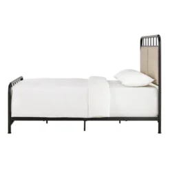 Queen Rathbone Nailhead Trim Upholstered Metal Bed Black/Oatmeal - Inspire Q -Furniture Haven Shop GUEST d245ce69 8c63 4502 9026 d528e46b0312