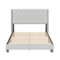 Maya Wingback Button Tufted Linen Upholstered Platform Bed With Nailhead Trim - Eco Dream