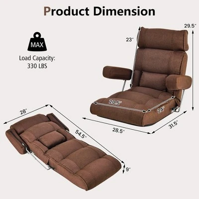 Costway Adjustable Lazy Sofa With Stepless Adjustable Back & 6-position Head/Lumbar/Seat Brown/Gray/Blue 2 Costway Adjustable Lazy Sofa With Stepless Adjustable Back & 6-position Head/Lumbar/Seat Brown/Gray/Blue - Image 2