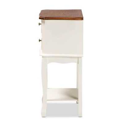 2 Drawer Darla Wood Nightstand White/Cherry Brown - Baxton Studio 3 2 Drawer Darla Wood Nightstand White/Cherry Brown - Baxton Studio - Image 3