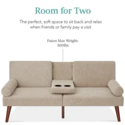 Best Choice Products Fabric Upholstered Convertible Futon W/ Rounded Armrests, Wooden Legs, 2 Cupholders 10 Best Choice Products Fabric Upholstered Convertible Futon W/ Rounded Armrests, Wooden Legs, 2 Cupholders -Furniture Haven Shop GUEST d581a8d4 5e0d 48e2 a7ca e2945f4fe58c