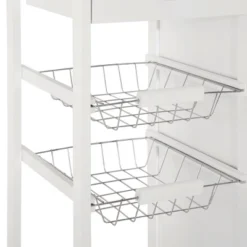 HOMCOM 28" Rolling Kitchen Trolley Serving Cart Storage Cabinet Bamboo Top With Wire Basket & Door Cabinet & Drawers, White 9 HOMCOM 28" Rolling Kitchen Trolley Serving Cart Storage Cabinet Bamboo Top With Wire Basket & Door Cabinet & Drawers, White -Furniture Haven Shop GUEST d5c780cf b4a7 468b 8b30 6c453c5686fd