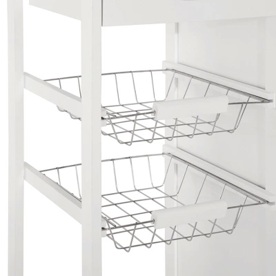 HOMCOM 28" Rolling Kitchen Trolley Serving Cart Storage Cabinet Bamboo Top With Wire Basket & Door Cabinet & Drawers, White 4 HOMCOM 28" Rolling Kitchen Trolley Serving Cart Storage Cabinet Bamboo Top With Wire Basket & Door Cabinet & Drawers, White - Image 4