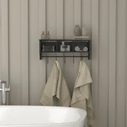 Emma And Oliver Rustic Country Wall Mounted Shelf With 5 Adjustable Sliding Hooks And Three Wire Storage Baskets 16 Emma And Oliver Rustic Country Wall Mounted Shelf With 5 Adjustable Sliding Hooks And Three Wire Storage Baskets -Furniture Haven Shop GUEST d6031d16 bd73 44e2 97c9 28fda2b0b7c2