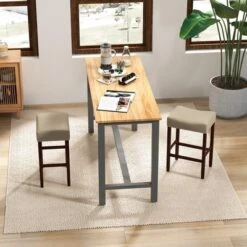 Costway Set Of 2 Bar Stools Counter Height Saddle Kitchen Chairs With Wooden Legs
