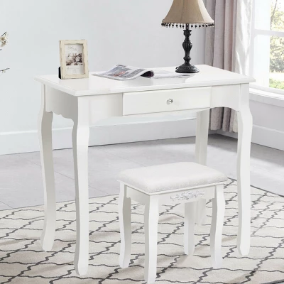 Costway White Vanity Wood Makeup Dressing Table Stool 3 Drawer 1 Costway White Vanity Wood Makeup Dressing Table Stool 3 Drawer