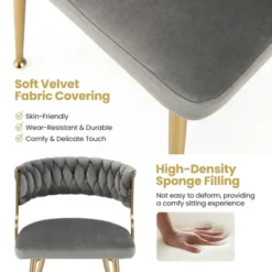 Costway Velvet Dining Chair Set Of 2 Upholstered Modern Accent Chair With Woven Back Grey/White -Furniture Haven Shop GUEST d9a1e8a6 7124 44af 91b0 b9c364962640