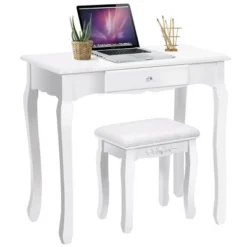 Costway White Vanity Wood Makeup Dressing Table Stool 3 Drawer 15 Costway White Vanity Wood Makeup Dressing Table Stool 3 Drawer -Furniture Haven Shop GUEST d9be94ee 7123 4069 acca 2c5c66a7cd33