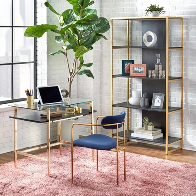 Thayer Mid Century Glass Desk Bright Gold - Lifestorey 1 Thayer Mid Century Glass Desk Bright Gold - Lifestorey