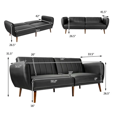 Costway Convertible Futon Sofa Bed PU Adjustable Couch Sleeper W/Wood Legs 1 Costway Convertible Futon Sofa Bed PU Adjustable Couch Sleeper W/Wood Legs