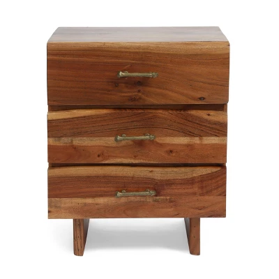 Set Of 2 Terrell Handcrafted Boho Acacia Wood 3 Drawer Nightstands Dark Natural - Christopher Knight Home 3 Set Of 2 Terrell Handcrafted Boho Acacia Wood 3 Drawer Nightstands Dark Natural - Christopher Knight Home - Image 3