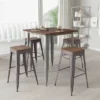 Merrick Lane Set Of 4 30 Inch Tall Clear Coated Gray Metal Bar Counter Stool With Textured Walnut Elm Wood Seat
