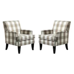 Set Of 2 Sara Upholstered Accent Arm Chair With Nail Head Trim | Karat Home-Stripe Red -Furniture Haven Shop GUEST db8582cb 642c 4a5d 89cd 2a6d4a7c747e