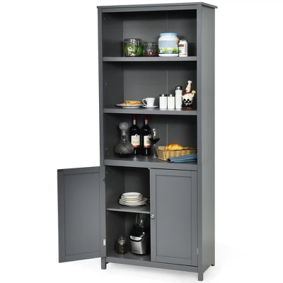 Costway Bookcase Shelving Storage Wooden Cabinet Unit Standing Bookcase W/Doors Gray 9 Costway Bookcase Shelving Storage Wooden Cabinet Unit Standing Bookcase W/Doors Gray - Image 9