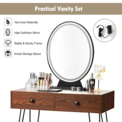Costway Vanity Makeup Dressing Table W/ 3 Lighting Modes Mirror Touch Switch RusticCoffee -Furniture Haven Shop GUEST dc2fc553 9ecc 4979 9a0a 4b4487d44b76
