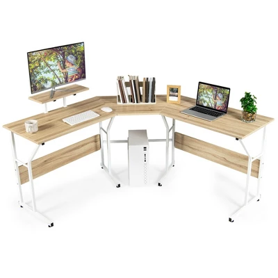 Costway 88.5'' L Shaped Reversible Computer Desk 2 Person Long Table Monitor Stand 12 Costway 88.5'' L Shaped Reversible Computer Desk 2 Person Long Table Monitor Stand - Image 12