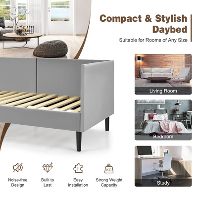 Costway Twin Daybed Upholstered Linen Wooden Sofa Bed Frame Heavy Duty Living Room Grey 2 Costway Twin Daybed Upholstered Linen Wooden Sofa Bed Frame Heavy Duty Living Room Grey - Image 2