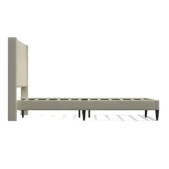 Glenwillow Home MCM Upholstered Platform Bed, Nailhead Trim Button Tufted MCM Wingback, Mattress Foundation, No Box Spring Needed, Beige, Queen -Furniture Haven Shop GUEST dd8061de 8abf 4036 8528 0a4fb1cfbb19