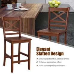 Costway Set Of 2 Bar Stools 24'' Counter Height Chairs W/ Rubber Wood Legs Walnut -Furniture Haven Shop GUEST e023cb79 cfb9 4d1c 9c18 84b2be7ae857