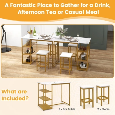 Costway 3PCS Bar Table Set Kitchen Counter Height Table 2 Stools Space Saving With Storage 9 Costway 3PCS Bar Table Set Kitchen Counter Height Table 2 Stools Space Saving With Storage - Image 9