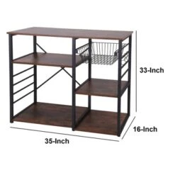 Wood And Metal Bakers Rack With 4 Shelves And Wire Basket Brown/Black - Benzara 15 Wood And Metal Bakers Rack With 4 Shelves And Wire Basket Brown/Black - Benzara -Furniture Haven Shop GUEST e0a7a30f c733 4d8c b564 69c24696d102