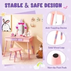 Costway Kids Vanity Set Princess Makeup Pretend Play Dressing Mirror Castle Girls Pink 14 Costway Kids Vanity Set Princess Makeup Pretend Play Dressing Mirror Castle Girls Pink -Furniture Haven Shop GUEST e0b8bc8b c9ac 4700 8ffb 802f4e83f312