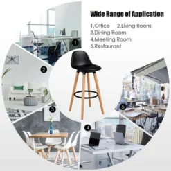 Costway Set Of 2 Mid Century Barstool 28.5" Dining Pub Chair W/Leather Padded Seat Black -Furniture Haven Shop GUEST e20df266 078a 4411 b2ff 03410da3cdb1