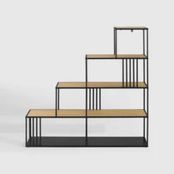 55.5" Modern 4 Shelf With Metal Bar Room Divider Bookcase Coastal Oak/Black - Saracina Home 11 55.5" Modern 4 Shelf With Metal Bar Room Divider Bookcase Coastal Oak/Black - Saracina Home -Furniture Haven Shop GUEST e2b6c1ac 89cc 4599 81cf 4c065be0aa23