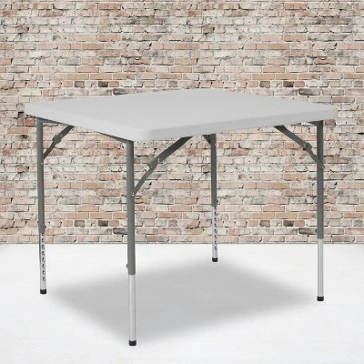 Emma And Oliver 2.79-Foot Square Height Adjustable Granite White Plastic Folding Table 1 Emma And Oliver 2.79-Foot Square Height Adjustable Granite White Plastic Folding Table