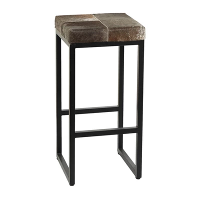 Industrial Cowhide And Metal Bar Height Stool Brown - Olivia & May 3 Industrial Cowhide And Metal Bar Height Stool Brown - Olivia & May - Image 3