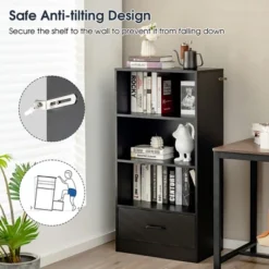 Costway 48'' Tall 4-tier Storage Shelf Wood Bookcase W/Drawer Home Organizer Display Rack -Furniture Haven Shop GUEST e4b20ac2 b393 4145 809a 52aee3a956d9