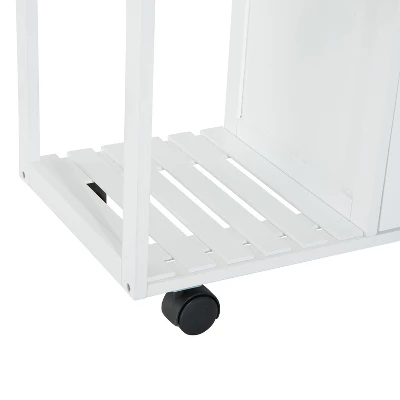 HOMCOM 28" Rolling Kitchen Trolley Serving Cart Storage Cabinet Bamboo Top With Wire Basket & Door Cabinet & Drawers, White 5 HOMCOM 28" Rolling Kitchen Trolley Serving Cart Storage Cabinet Bamboo Top With Wire Basket & Door Cabinet & Drawers, White - Image 5