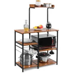 Costway 4-Tier Vintage Kitchen Baker's Rack Utility Microwave Stand W/ Basket & 5 Hooks 21 Costway 4-Tier Vintage Kitchen Baker's Rack Utility Microwave Stand W/ Basket & 5 Hooks -Furniture Haven Shop GUEST e610a51d 9e16 45f6 8ba8 fa48df814627