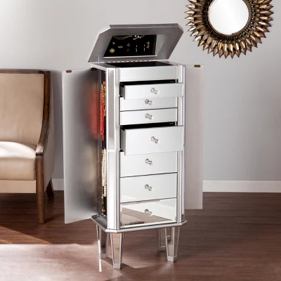 Melanie 7 Drawer Glam Jewelry Armoire Mirrored/Brushed - Aiden Lane 2 Melanie 7 Drawer Glam Jewelry Armoire Mirrored/Brushed - Aiden Lane - Image 2