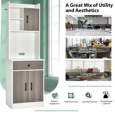 Costway 3-Door 71'' Kitchen Buffet Pantry Storage Cabinet W/Hutch Adjustable Shelf White 3 Costway 3-Door 71'' Kitchen Buffet Pantry Storage Cabinet W/Hutch Adjustable Shelf White - Image 3