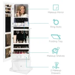 Best Choice Products 360 Swivel Standing Mirrored Jewelry Cabinet, LED-Lit Makeup Organizer W/ Mirror - White 8 Best Choice Products 360 Swivel Standing Mirrored Jewelry Cabinet, LED-Lit Makeup Organizer W/ Mirror - White -Furniture Haven Shop GUEST e6c4c665 5997 4909 90e1 bfe4b41b25f1