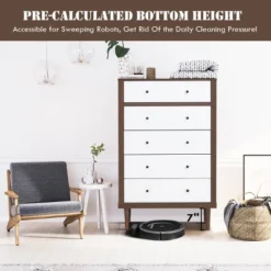 Costway 5 Drawer Dresser Wood Chest Of Drawers Storage Freestanding Cabinet Organizer -Furniture Haven Shop GUEST e6dea31d 8fb5 4936 8dfd 2354f9af2bef