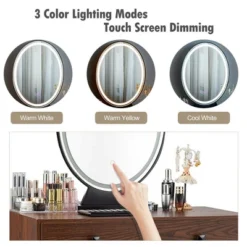 Costway Vanity Makeup Dressing Table W/ 3 Lighting Modes Mirror Touch Switch RusticCoffee -Furniture Haven Shop GUEST e6e88a6e 690f 46f9 b6ae ec566b8c2fa8